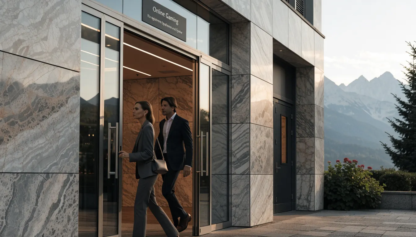 Modernes Casino-Eingang in Zürich bei Abendlicht